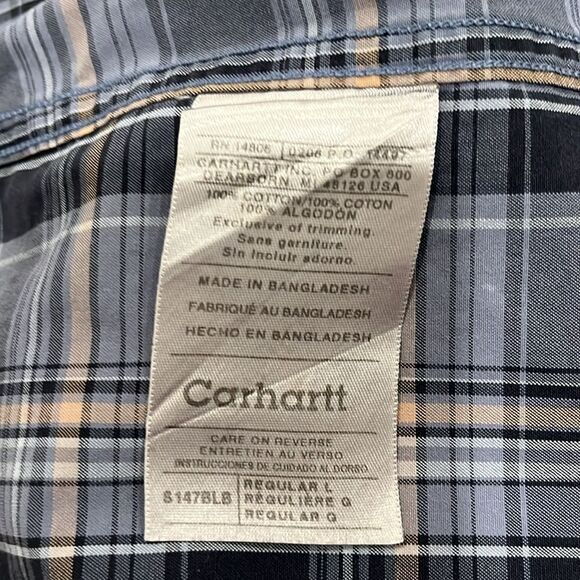 Carhartt blue plaid distressed button down shirt - Picture 5 of 5